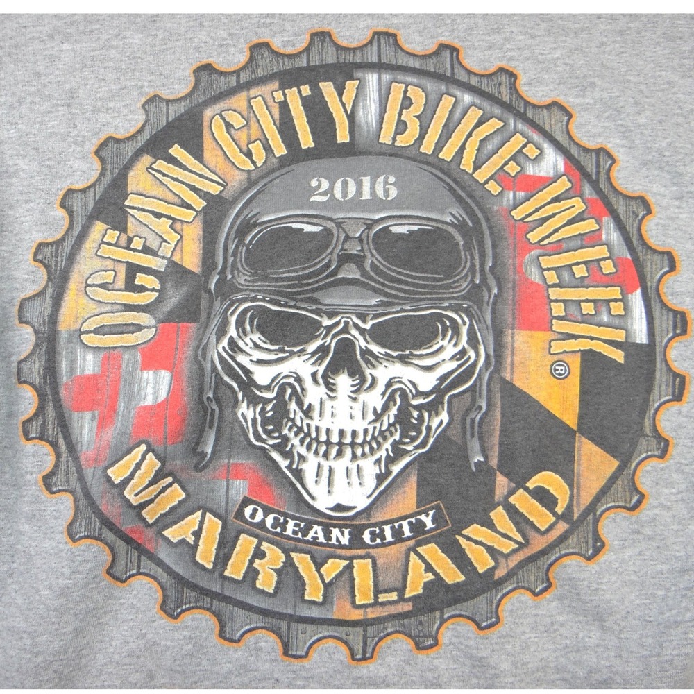 Bike Week 2016 Chase Authentics Mens Ocean City‎  Long Sleeve Gray Skull Shirt M
